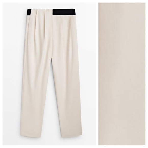 NWT. Massimo Dutti Studio Cream Viscose Contrast Tuxedo Suit Trousers. Size 6. - Picture 3 of 10